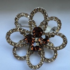 Ellen Tracy Crystal Embossed Floral Brooch